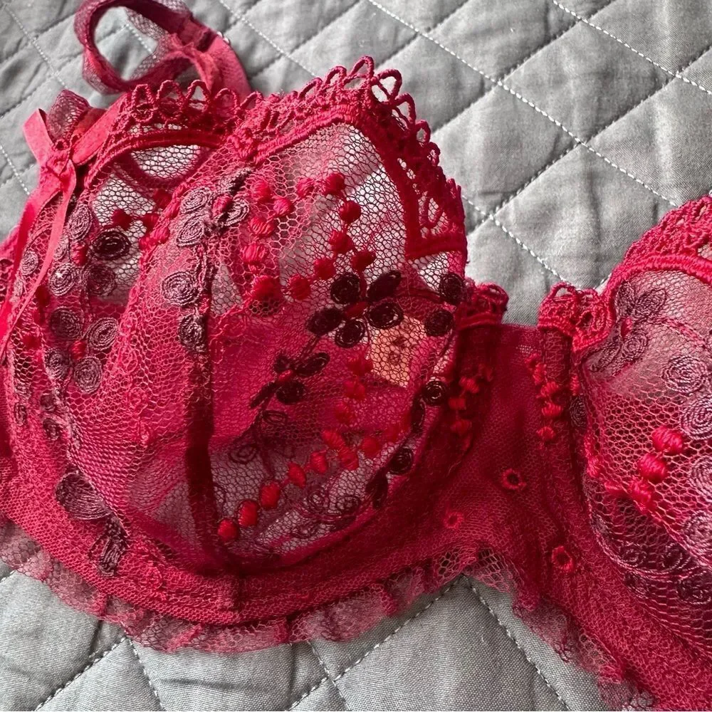 Chantelle Lace Underwire Bra with Adjustable Straps in Burgundy 34C